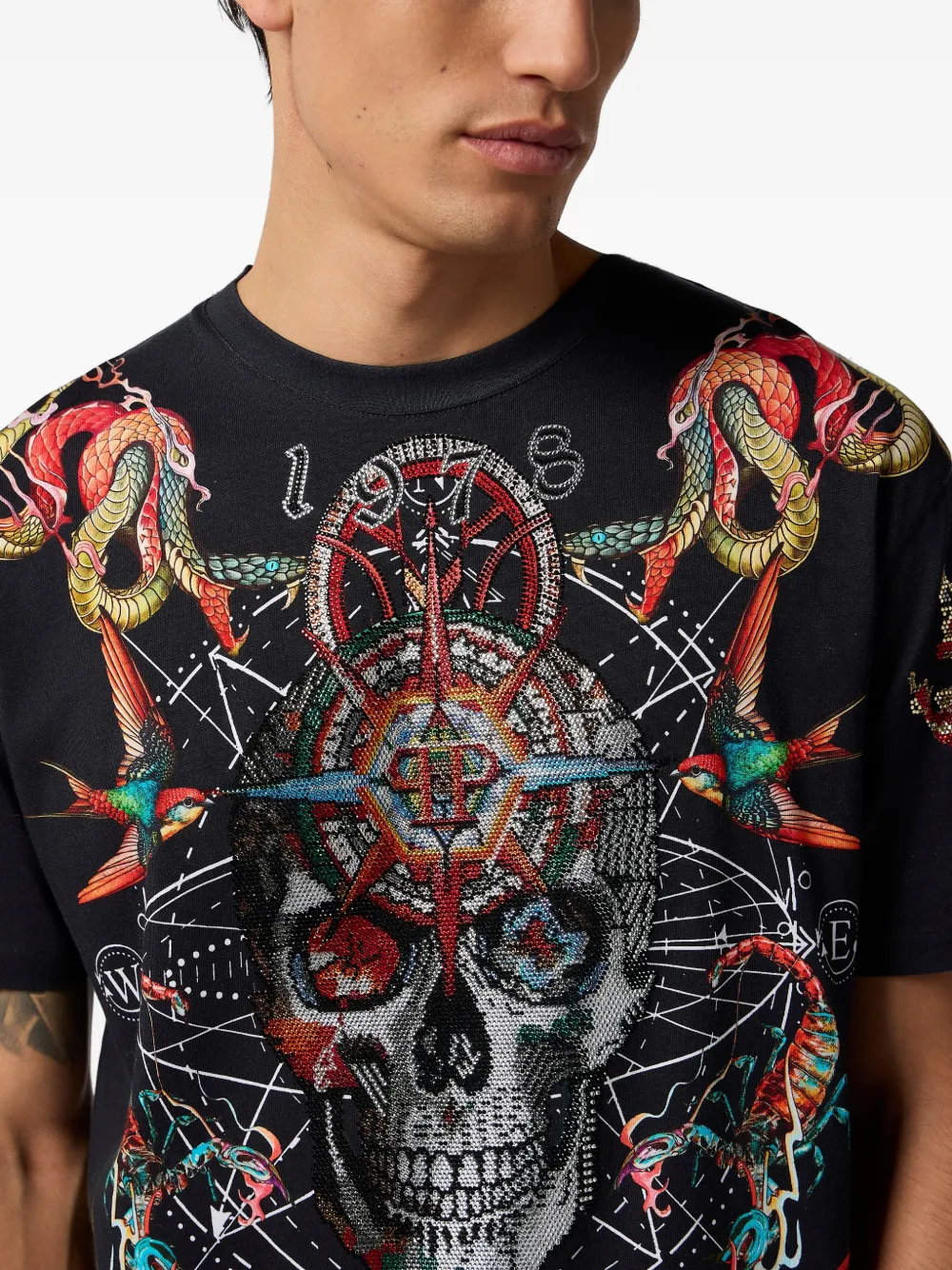 Philipp Plein T-shirt met tatoeagestenen en ronde hals Zwart