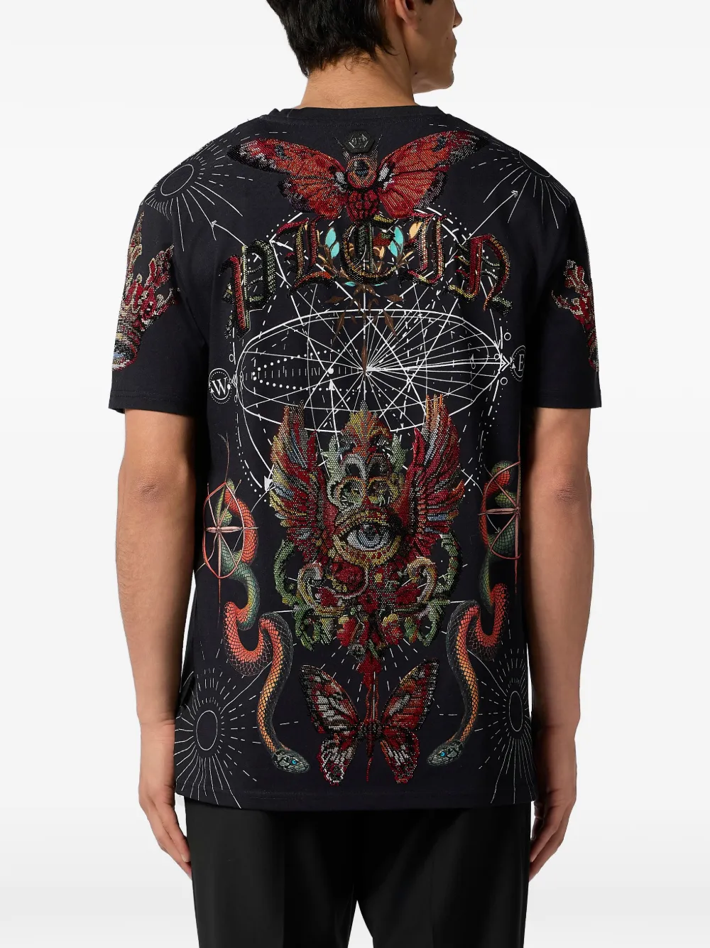 Philipp Plein T-shirt met tatoeagestenen en ronde hals Zwart