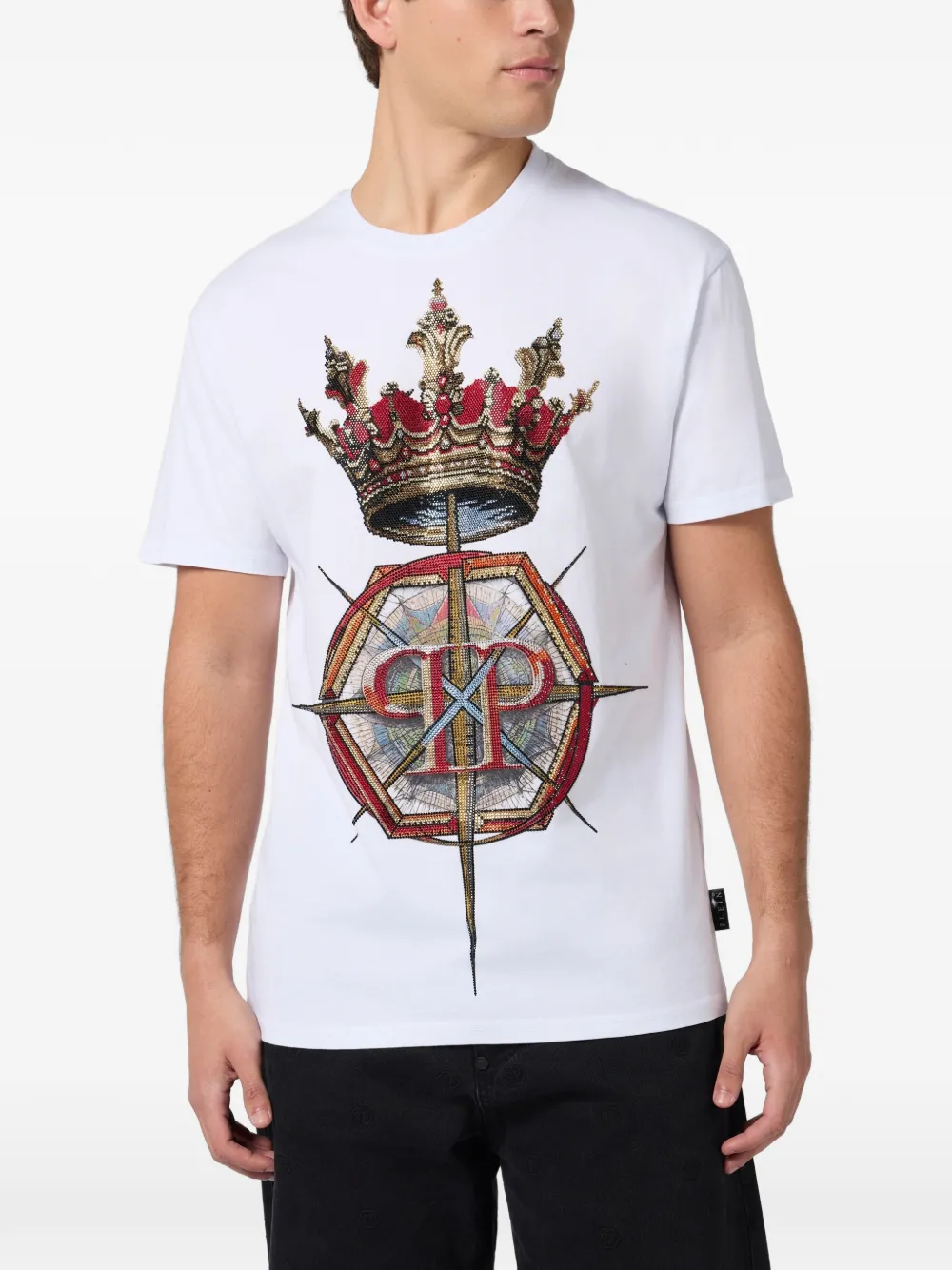 Philipp Plein rhinestone crown-print T-shirt - Wit