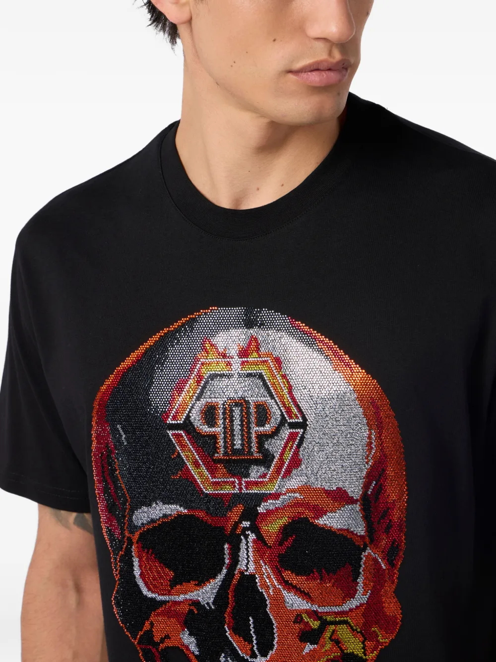 Philipp Plein T-shirt met doodskop van stras Zwart