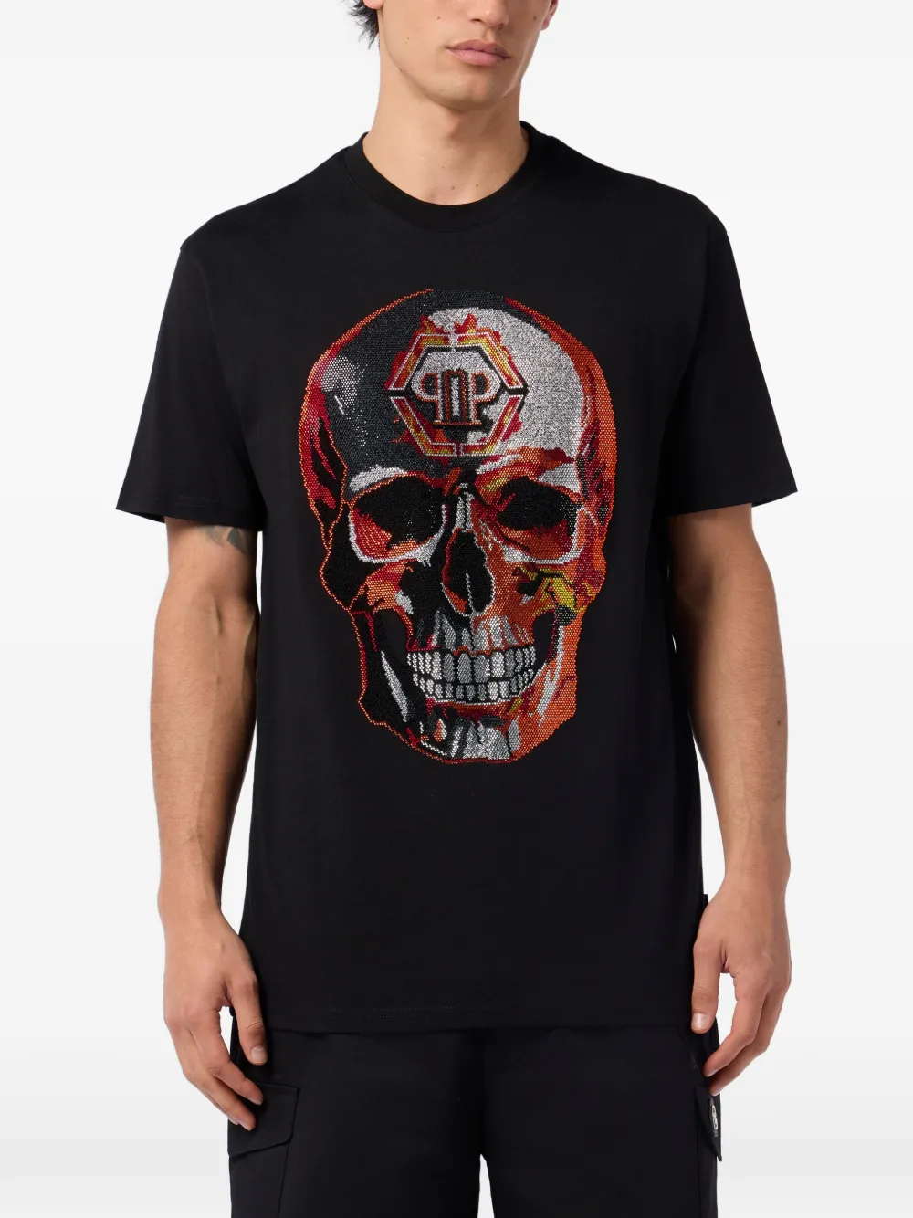 Philipp Plein T-shirt met doodskop van stras Zwart