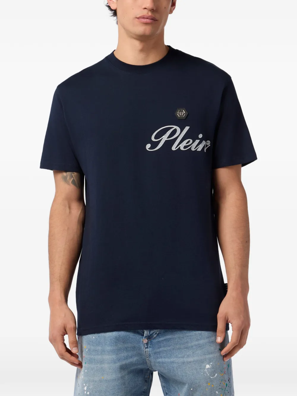 Philipp Plein logo-patch T-shirt - Blauw