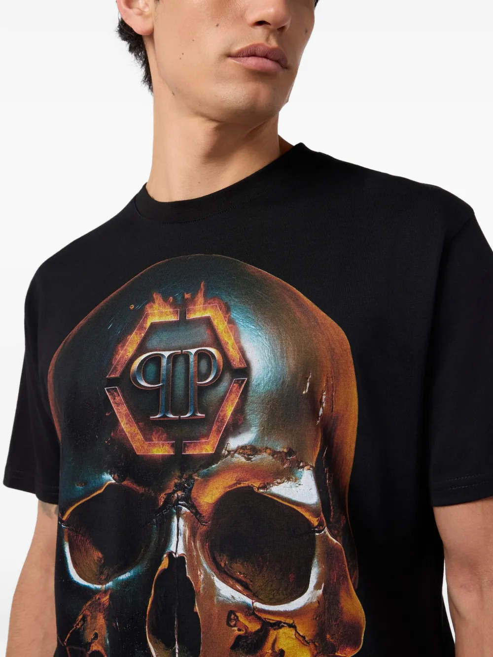 Philipp Plein Lava Skull T-shirt met ronde hals Zwart