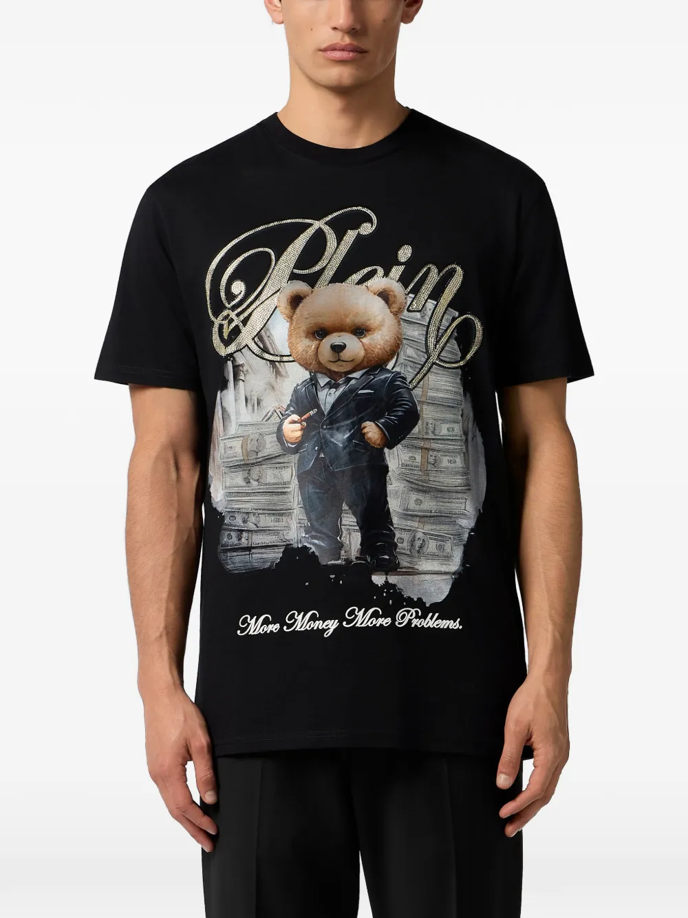 Philipp Plein Teddy Money T-shirt met ronde hals Zwart