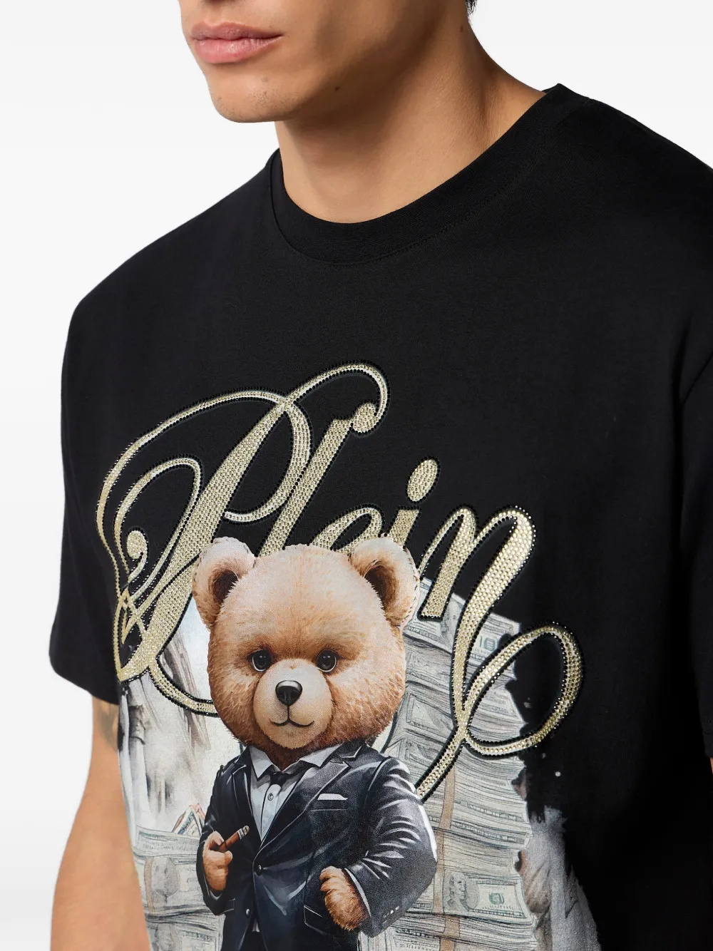 Philipp Plein Teddy Money T-shirt met ronde hals Zwart