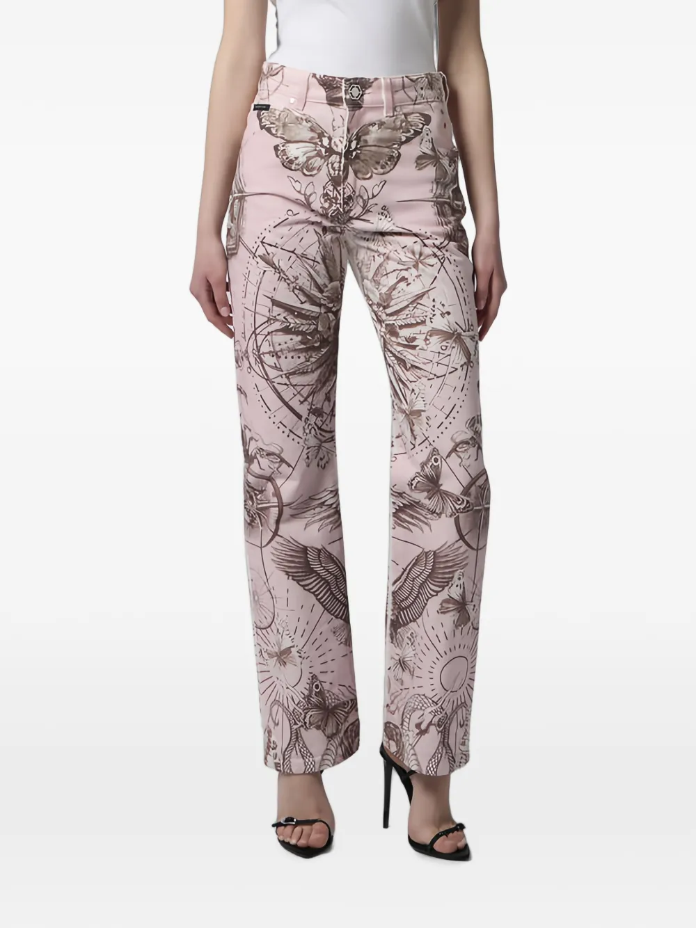  Philipp Plein Vaqueros Con Estampado De Mariposas - Rosa 