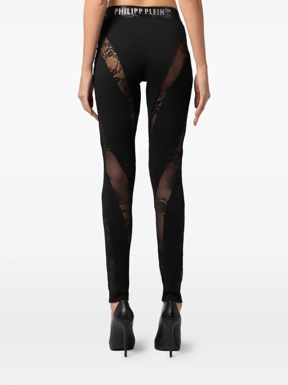 Philipp Plein Legging met kant en stras Zwart