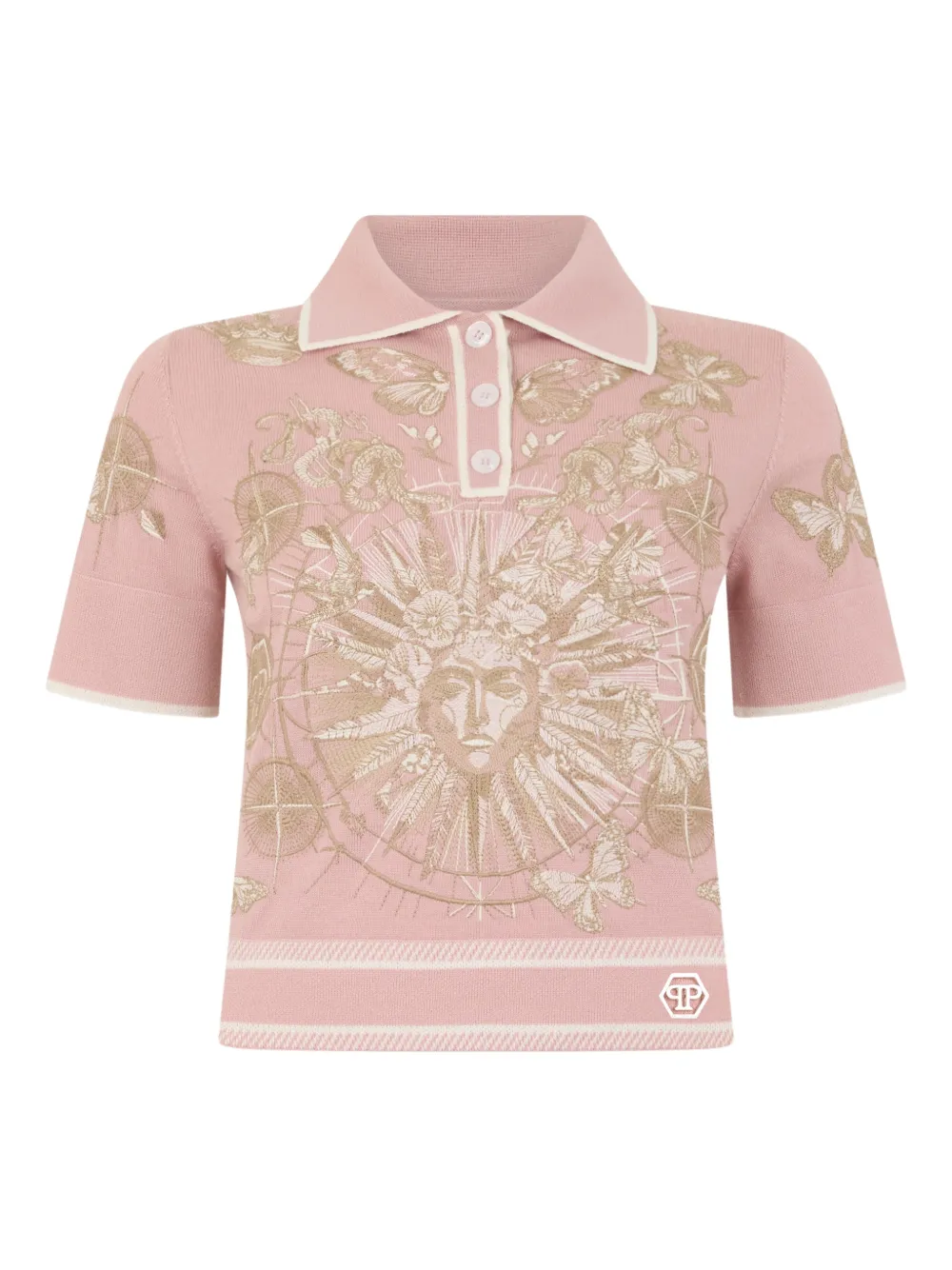 Philipp Plein Poloshirt mit aufgesticktem Schmetterling - Rosa