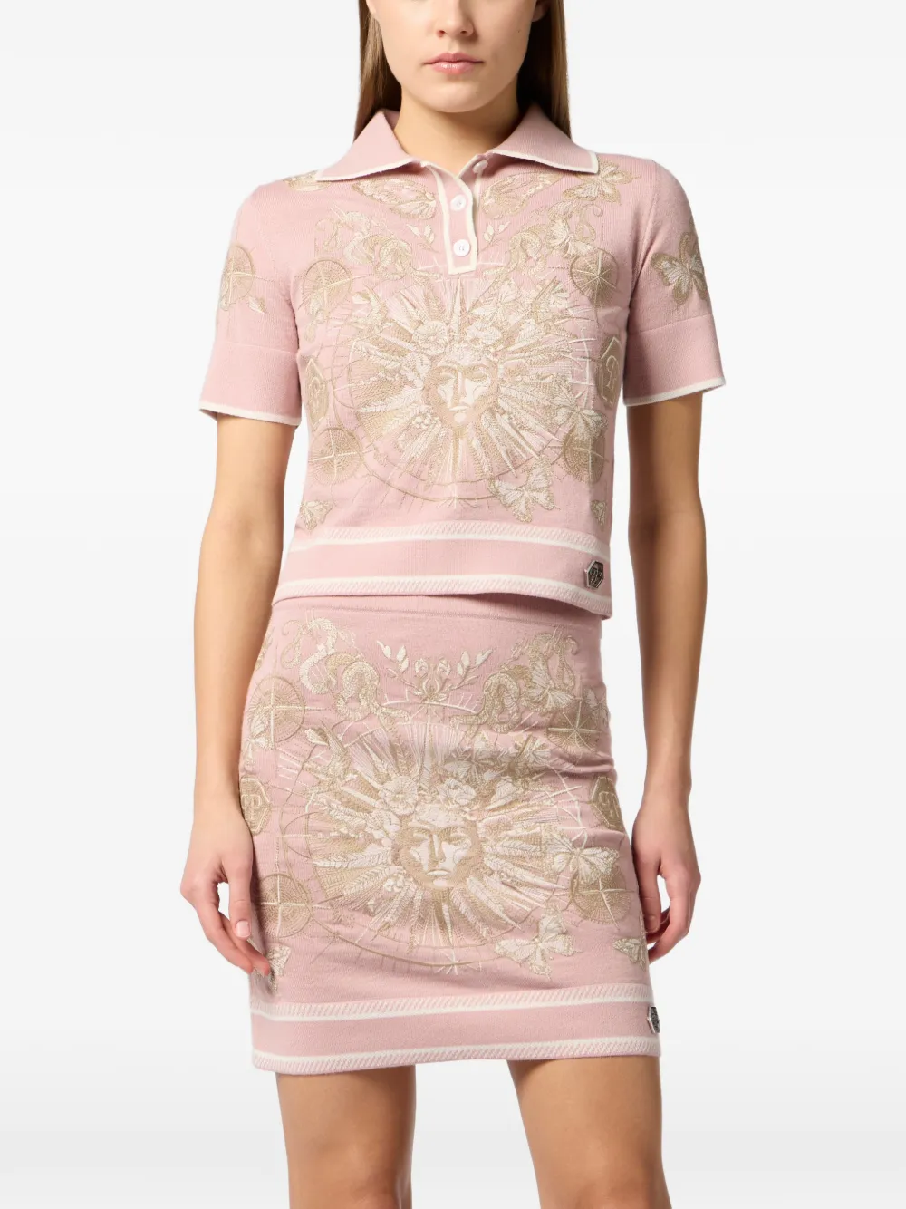 Philipp Plein Poloshirt met geborduurde vlinder Roze