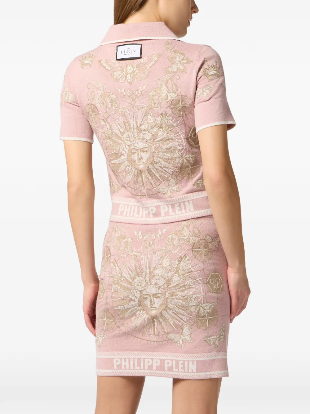 Philipp Plein Poloshirt met geborduurde vlinder Roze