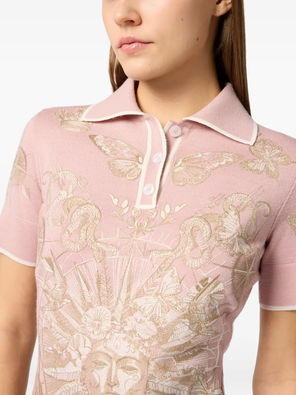 Philipp Plein Mini-jurk met geborduurde vlinder en kraag Roze