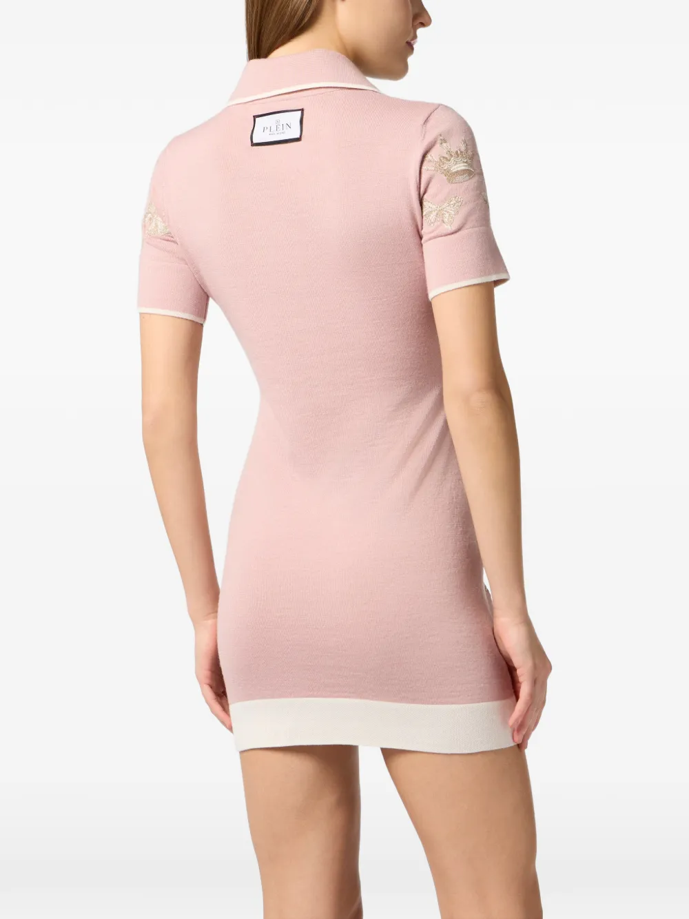 Philipp Plein Mini-jurk met geborduurde vlinder en kraag Roze