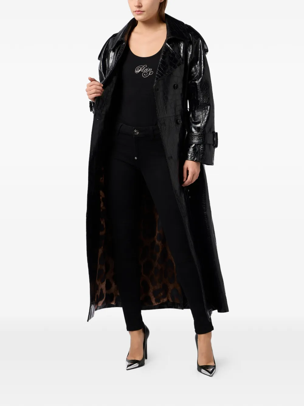  Philipp Plein Trench à Effet Peau De Crocodile - Noir 