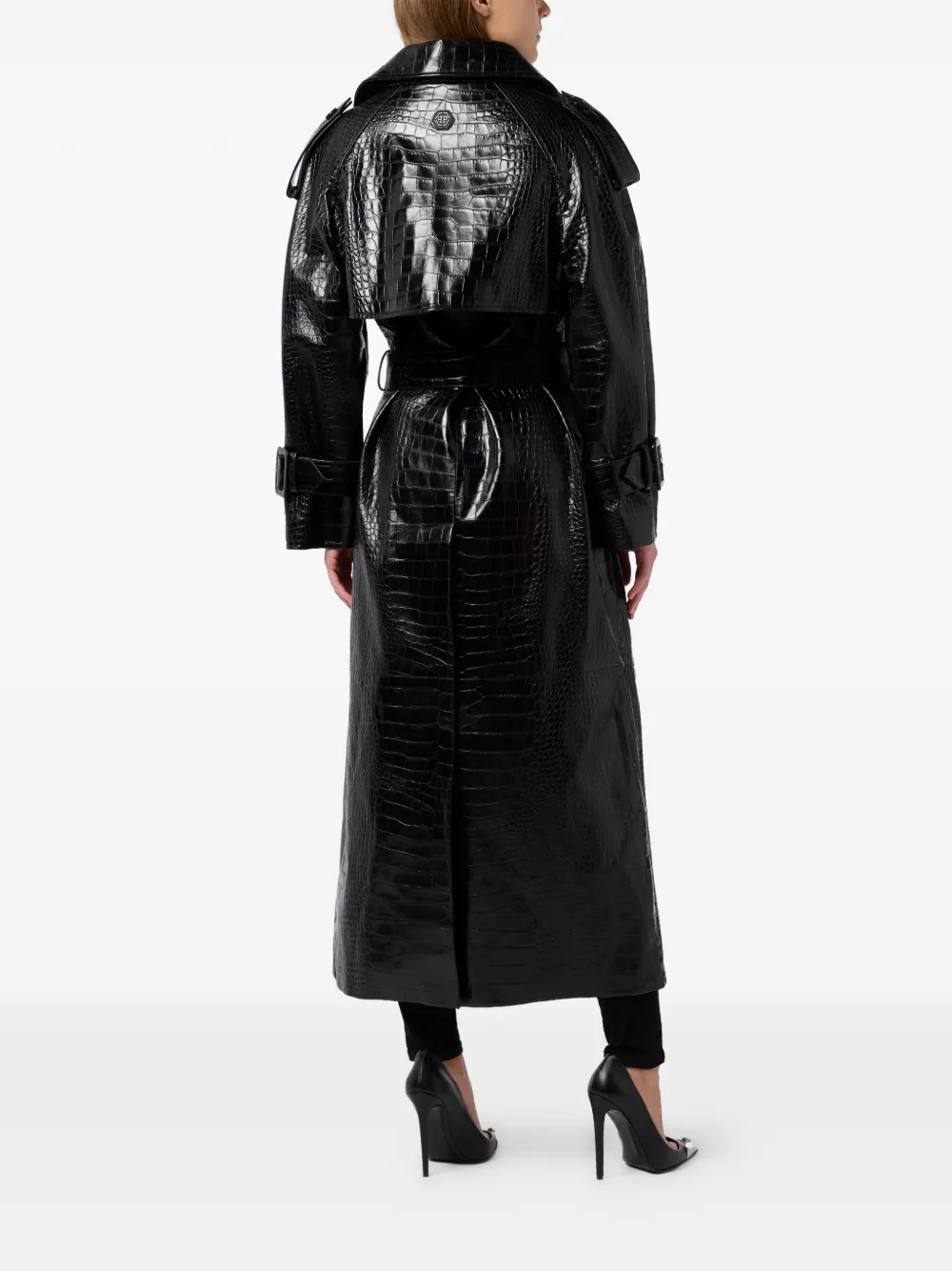 Philipp Plein Trenchcoat met krokodillenprint Zwart
