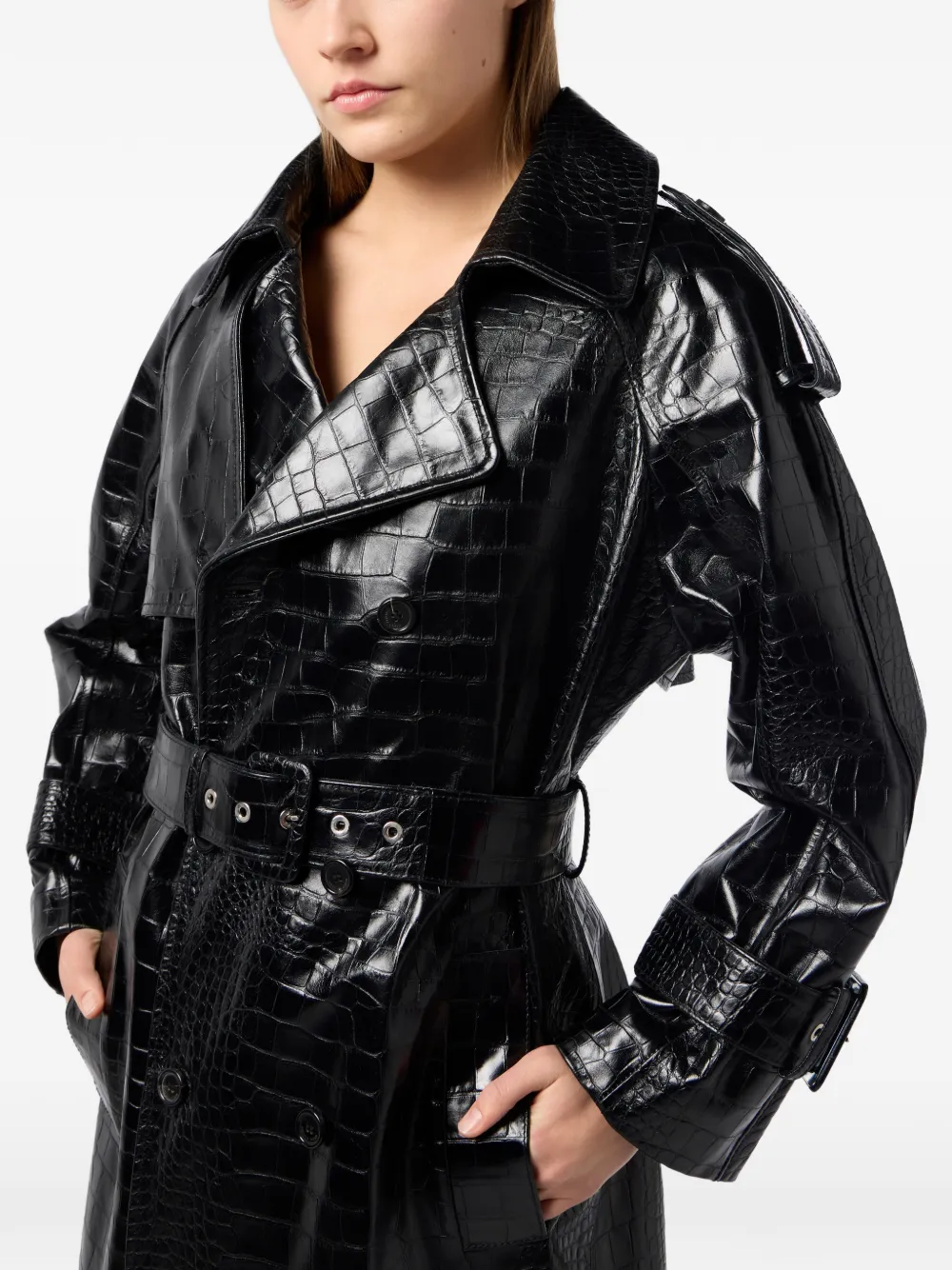 Philipp Plein Trenchcoat met krokodillenprint Zwart