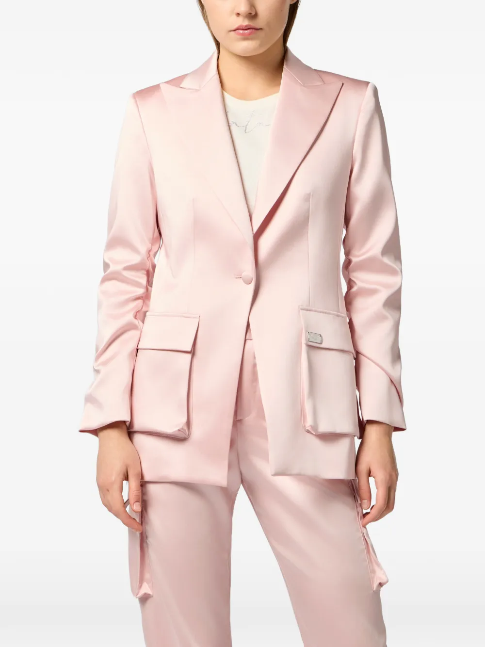 Philipp Plein Satijnen blazer met klepzakken Roze