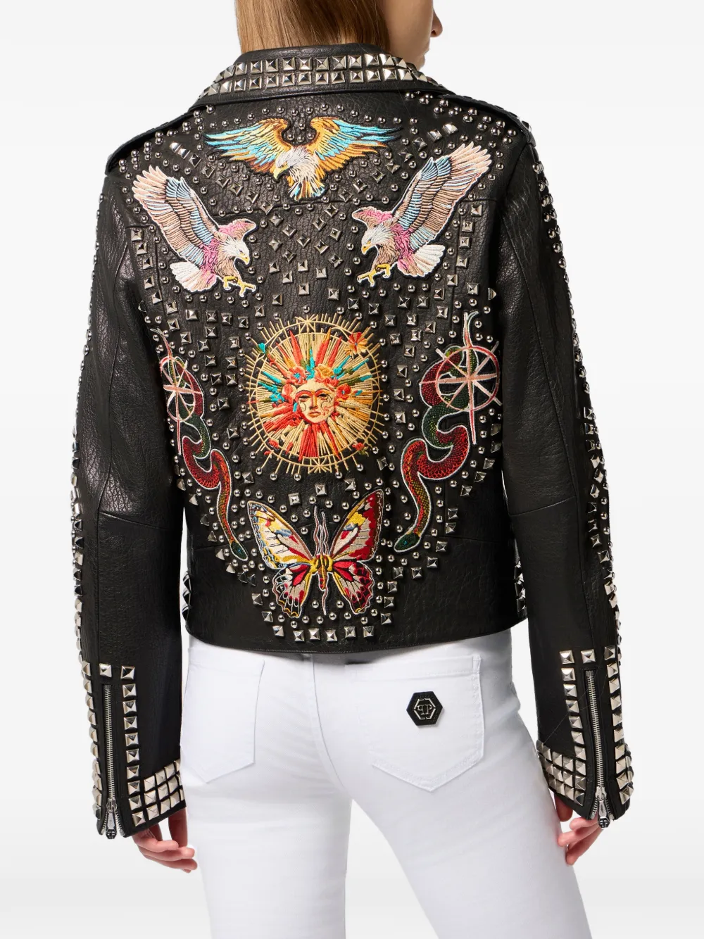 Philipp Plein Geborduurd jack met studs Zwart