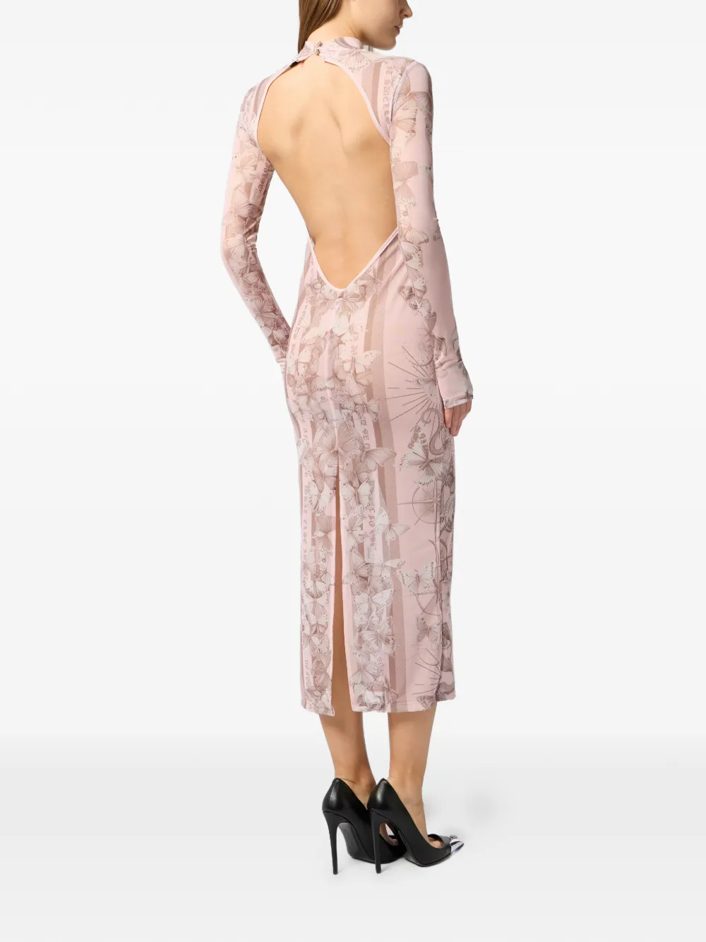 Philipp Plein Tulen maxi-jurk met open rug Roze