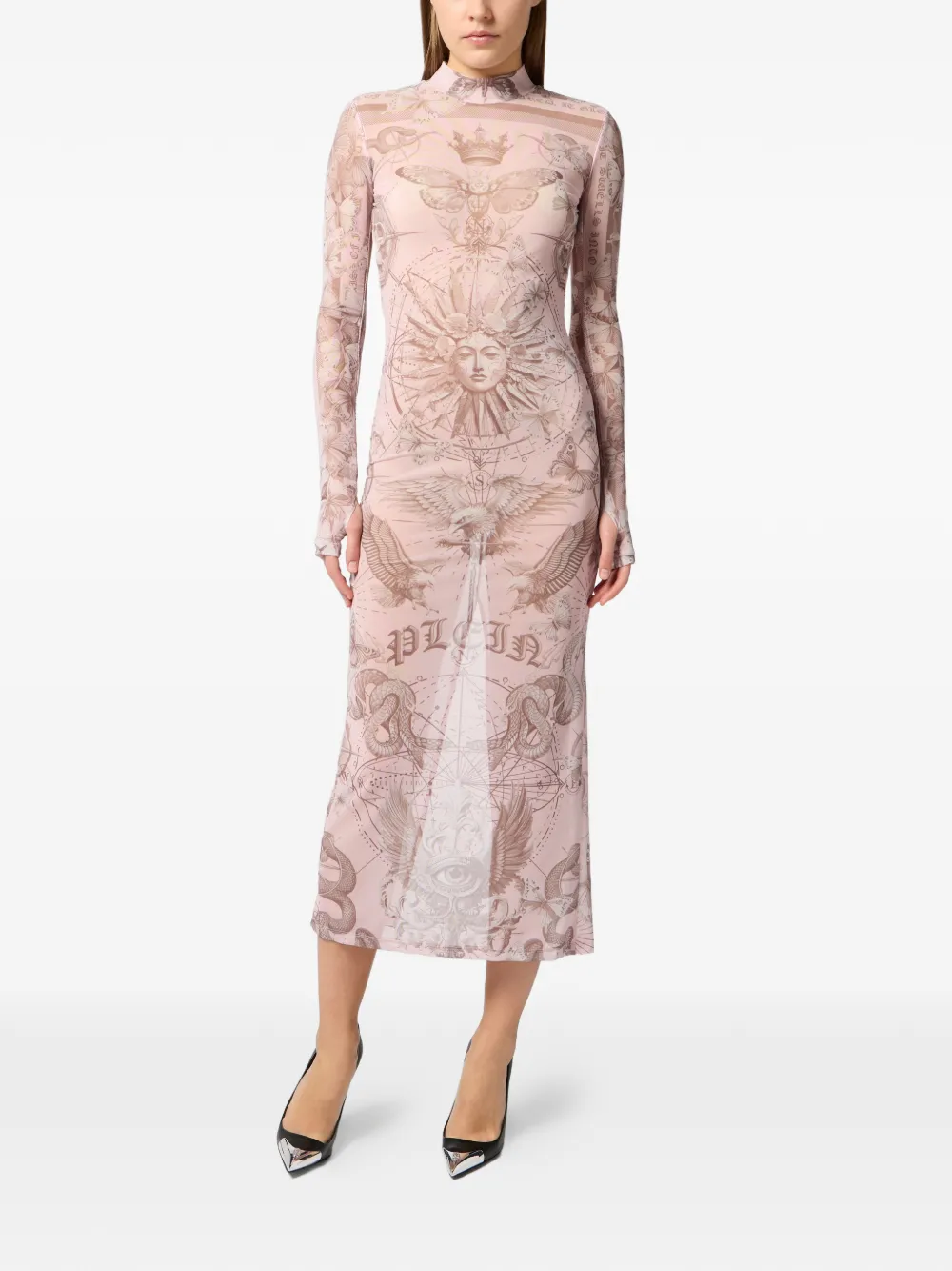 Philipp Plein Tulen maxi-jurk met open rug Roze