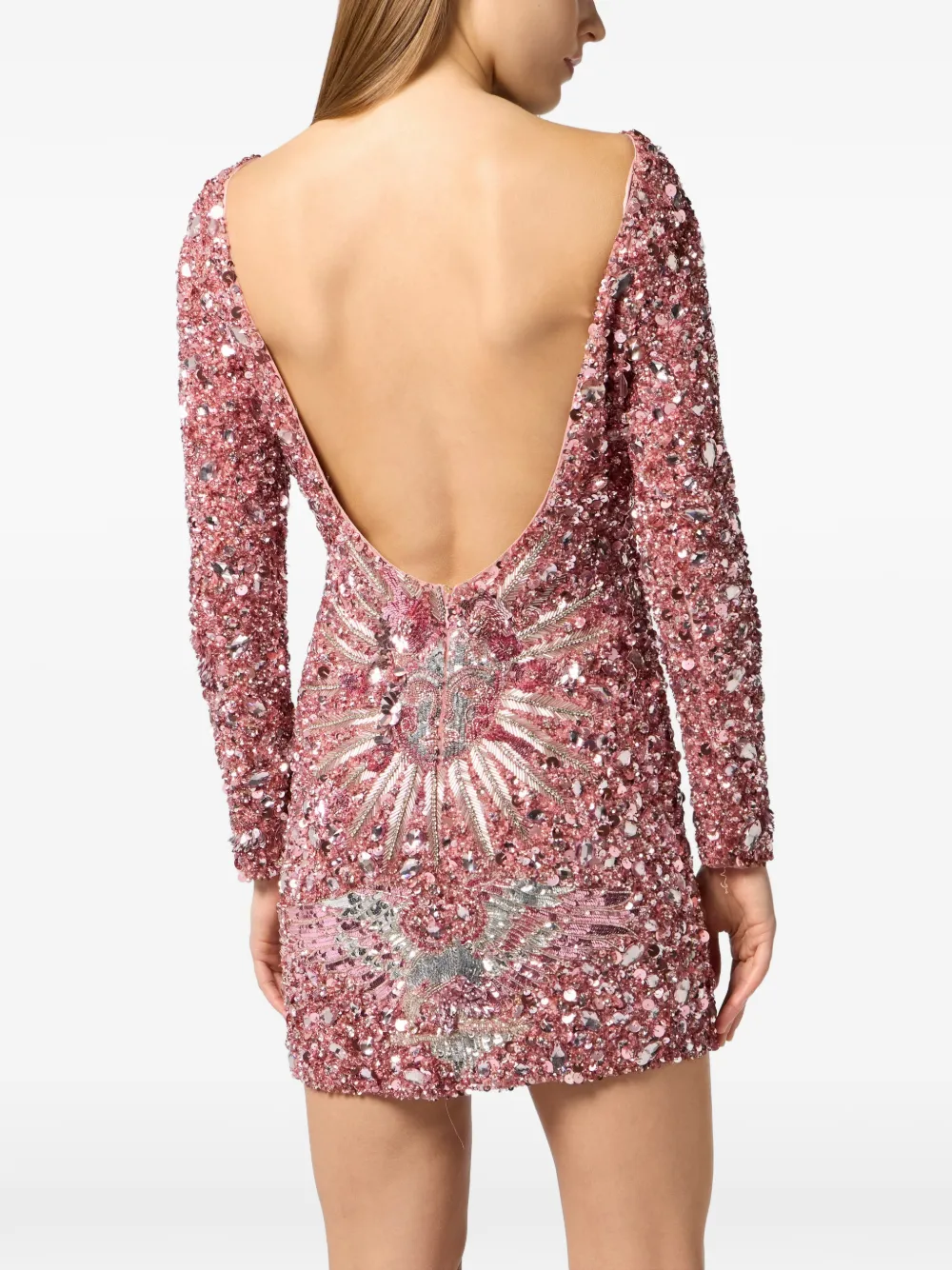 Philipp Plein Mini-jurk met open rug Roze