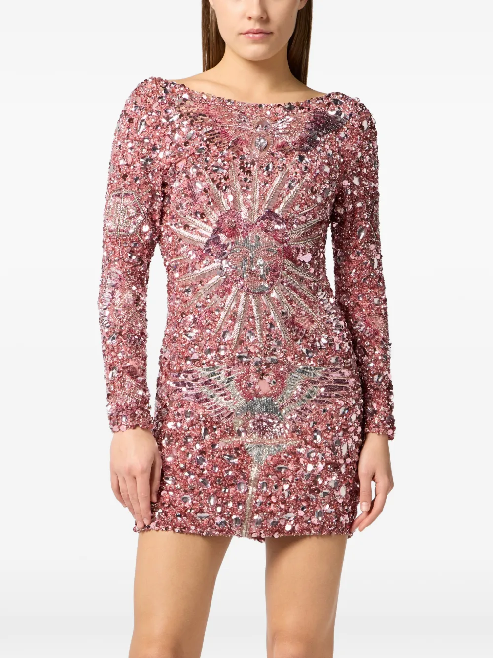 Philipp Plein Mini-jurk met open rug Roze