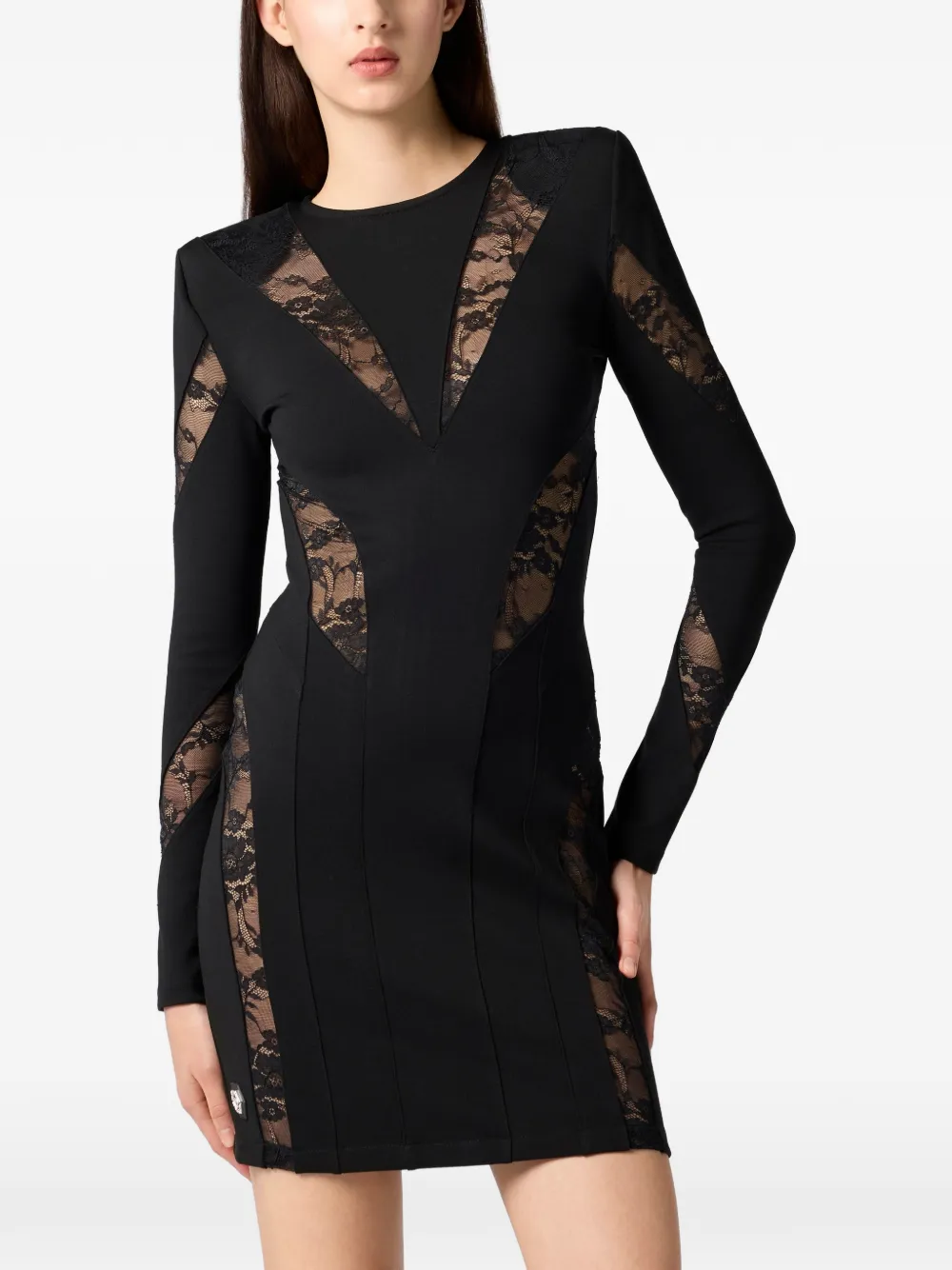Philipp Plein lace long-sleeve mini dress - Zwart