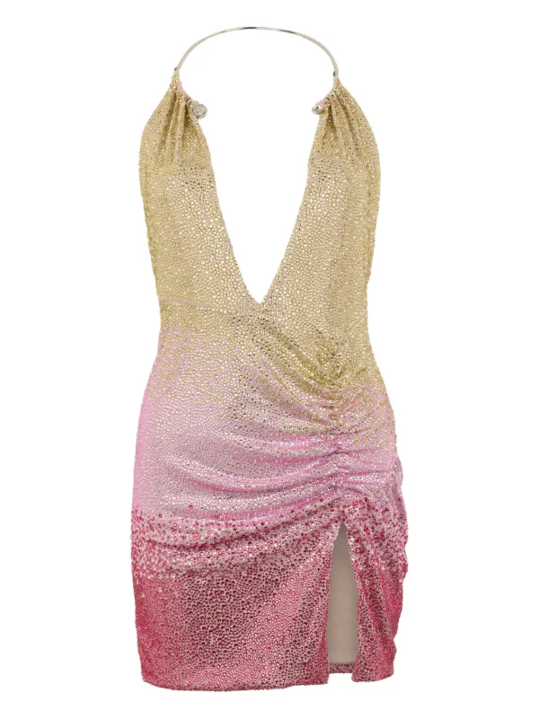 philipp plein pink dress Philipp Plein ruffled-sleeve Silk Mini Dress | Pink