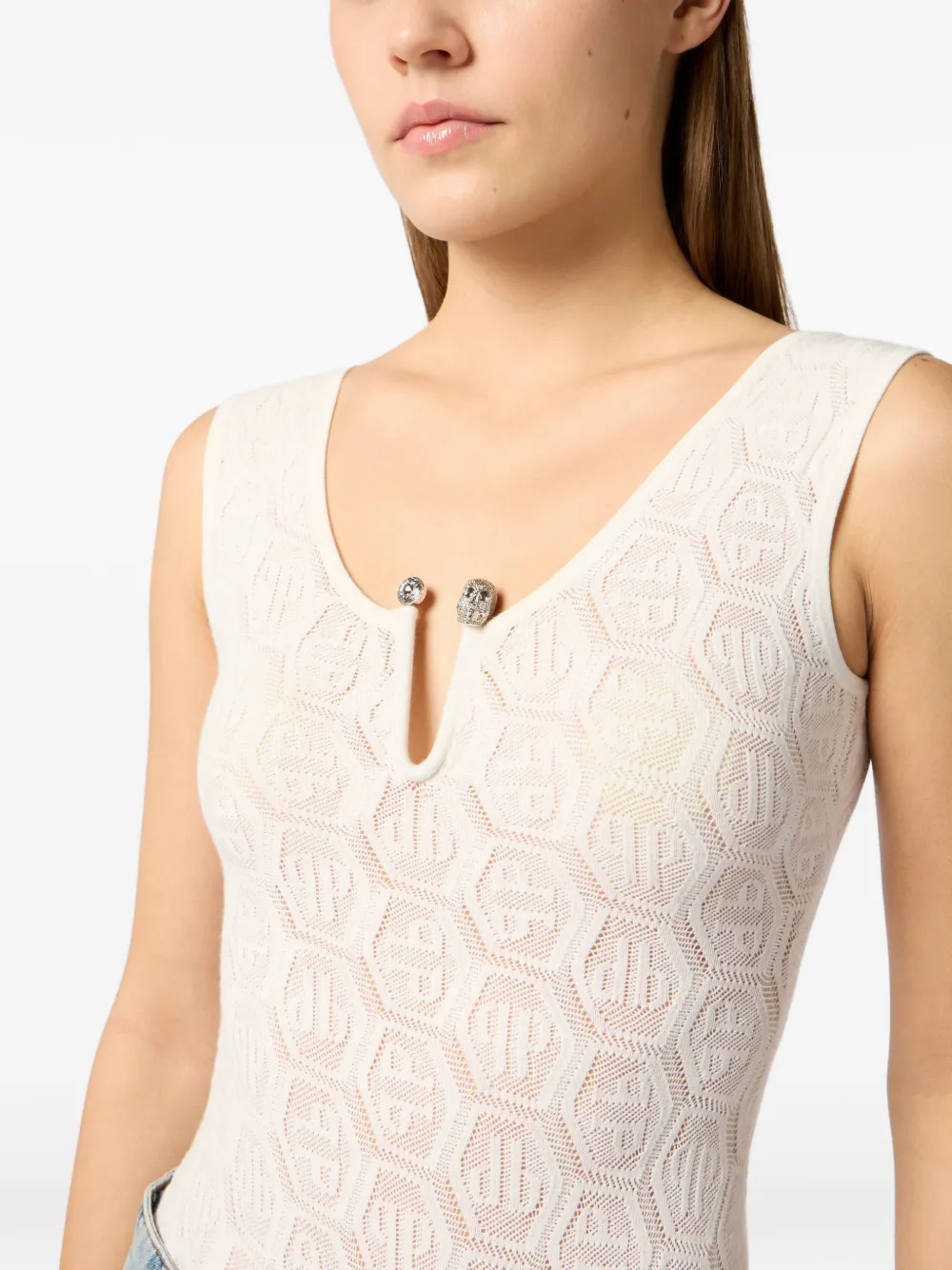 Philipp Plein Gebreide tanktop met monogram Beige