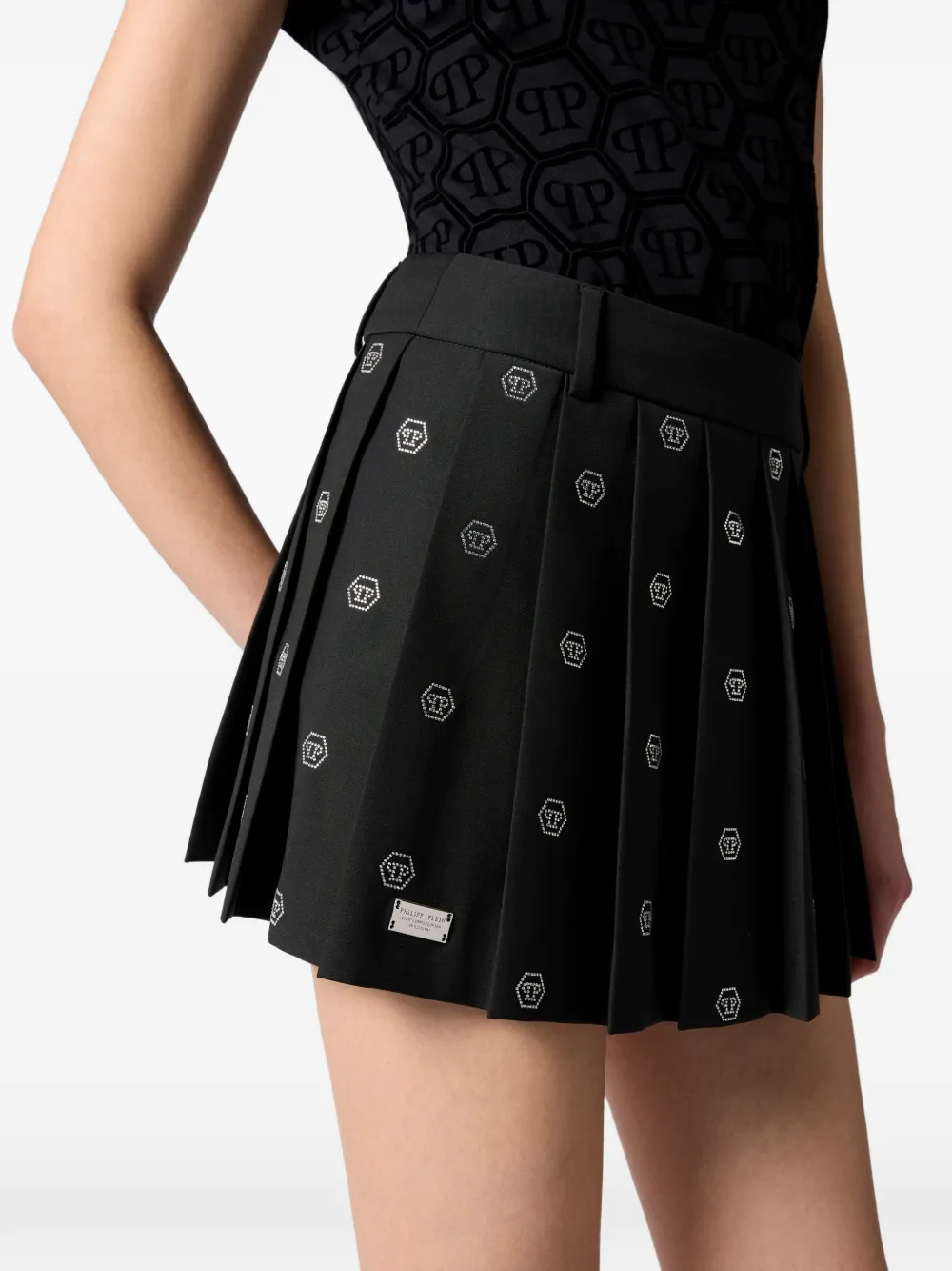 Philipp Plein Mini-plooirok met monogram-stras Zwart