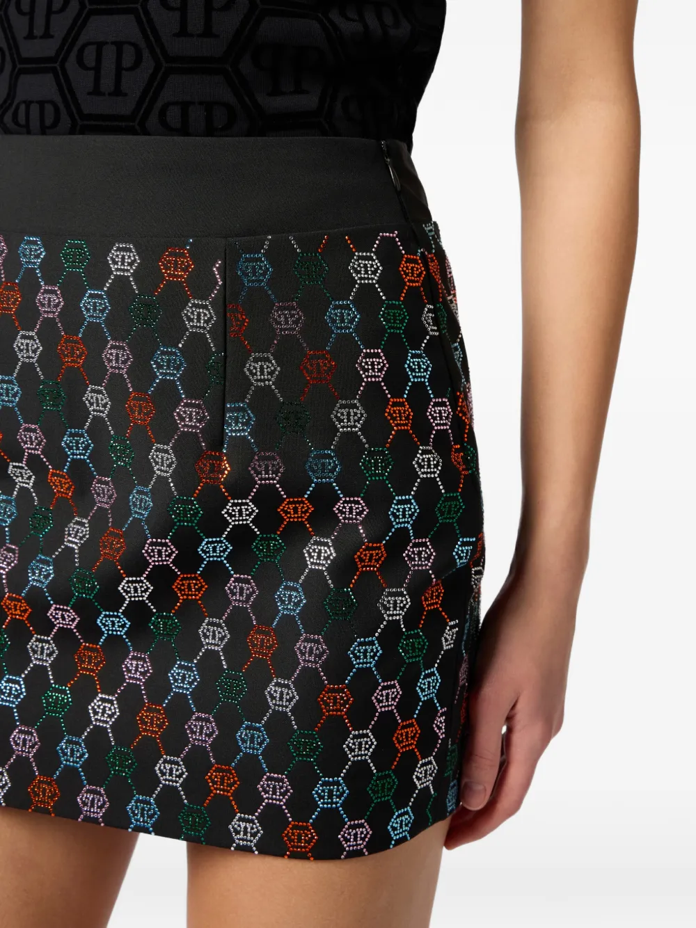 Philipp Plein Mini-rok met monogram van stras Zwart