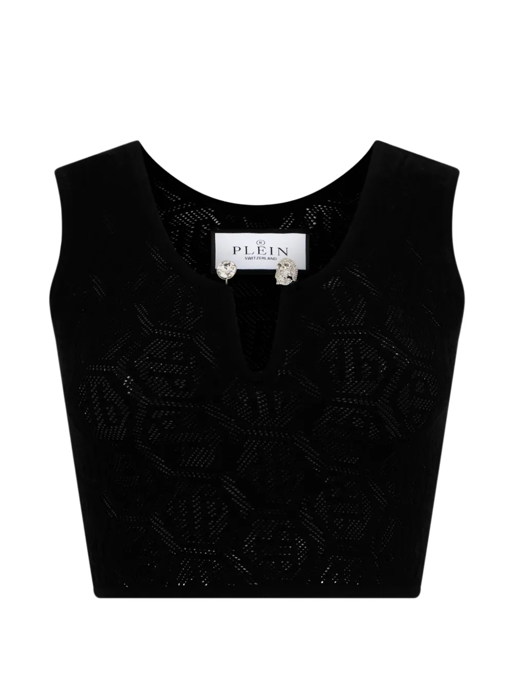 Philipp Plein jewel-detail monogram tank top - Schwarz