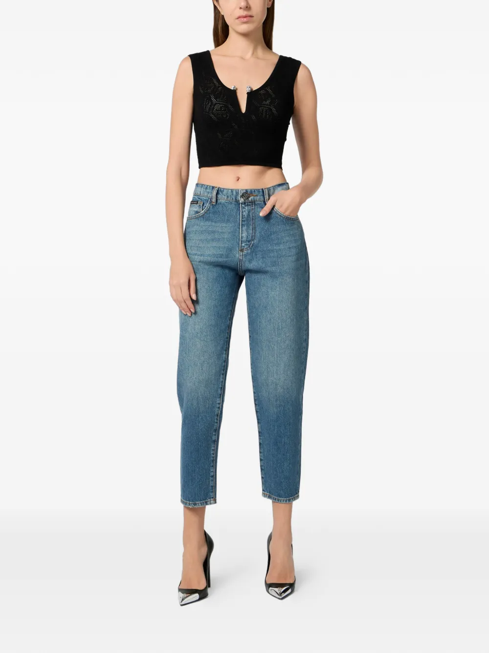 Philipp Plein Top Sin Mangas Con Monograma - Negro 