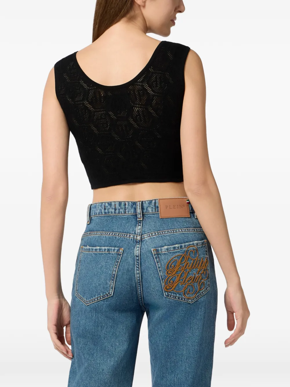  Philipp Plein Top Sin Mangas Con Monograma - Negro 