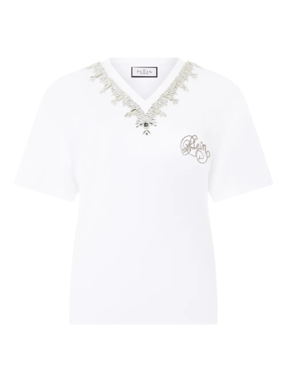 Philipp Plein T-shirt con ricamo e scollo a V - Bianco
