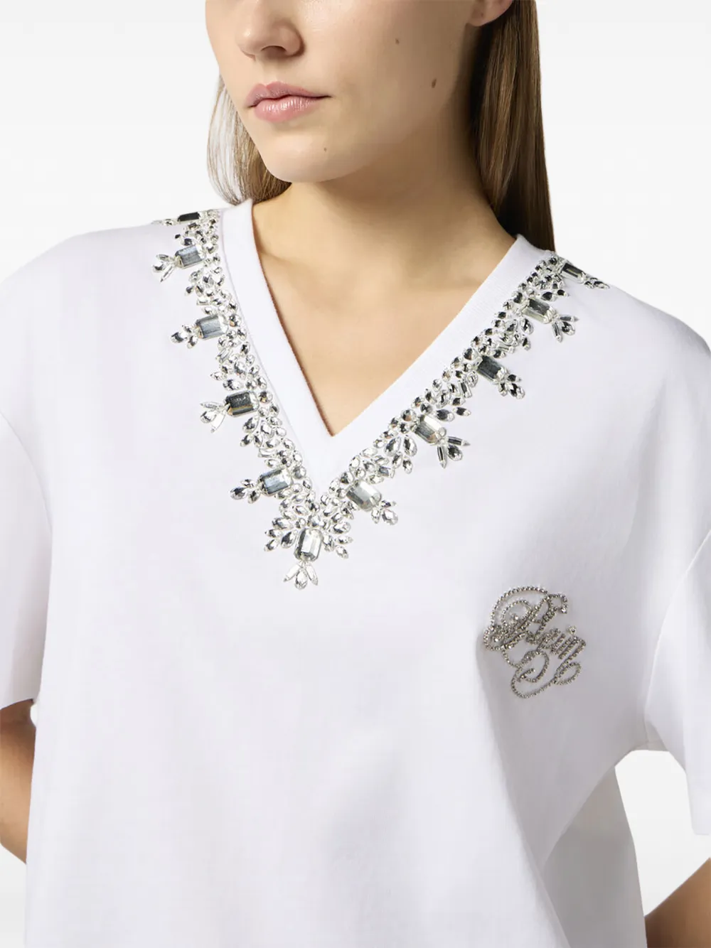 Philipp Plein T-shirt met V-hals en borduurwerk Wit