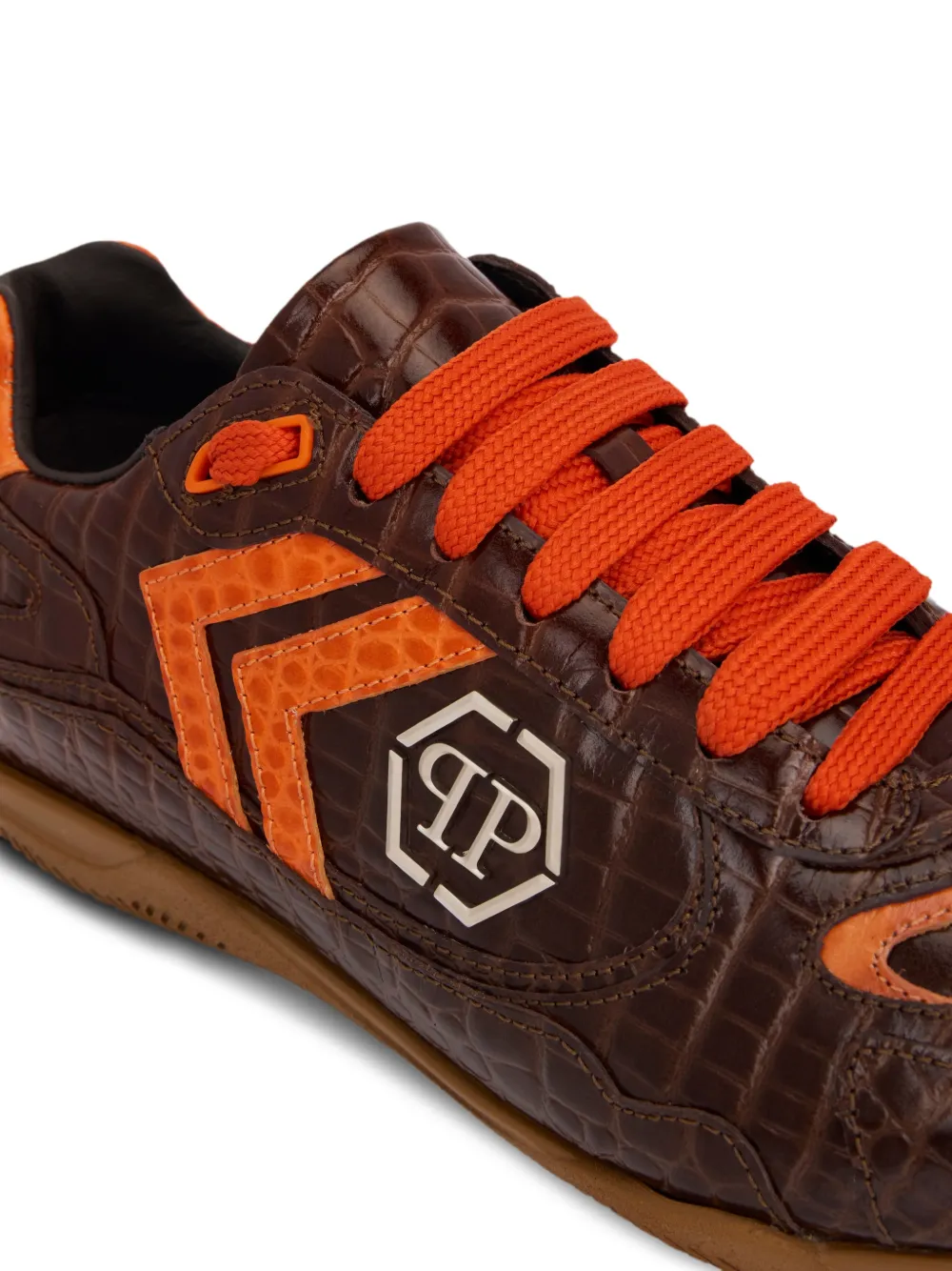 Philipp Plein PIT-$TOP low-top sneakers met krokodillenprint Bruin