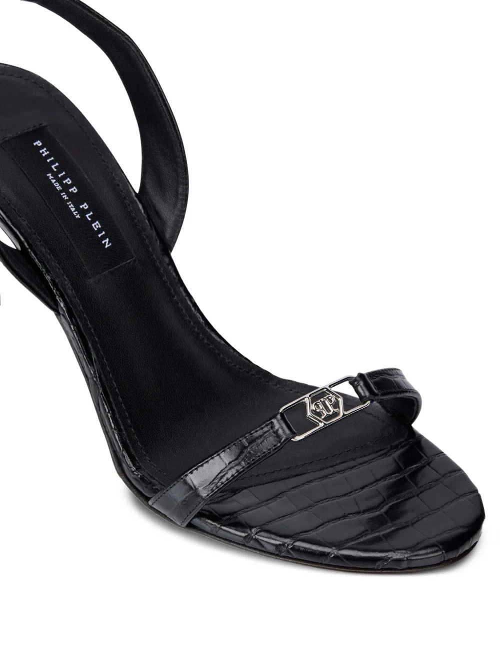 Philipp Plein Sandalen met krokodillenprint en zeshoekig logo Zwart