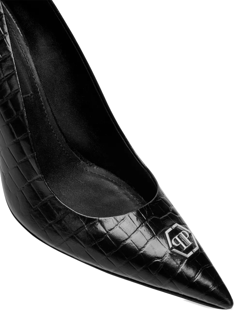 Philipp Plein Pumps met krokodillenprint en logo Zwart