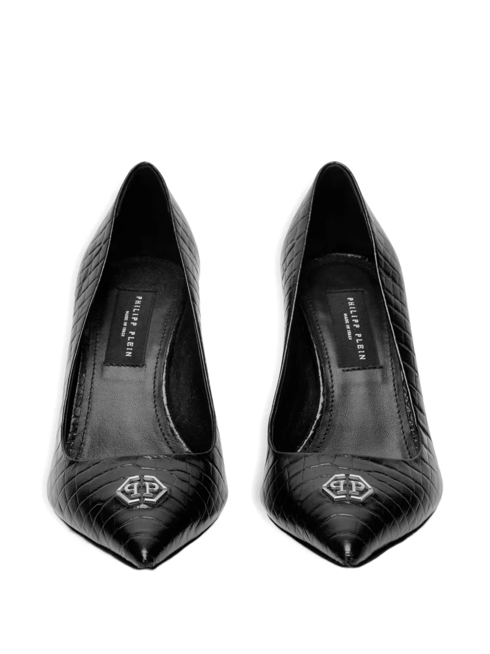 Philipp Plein Pumps met krokodillenprint en logo Zwart
