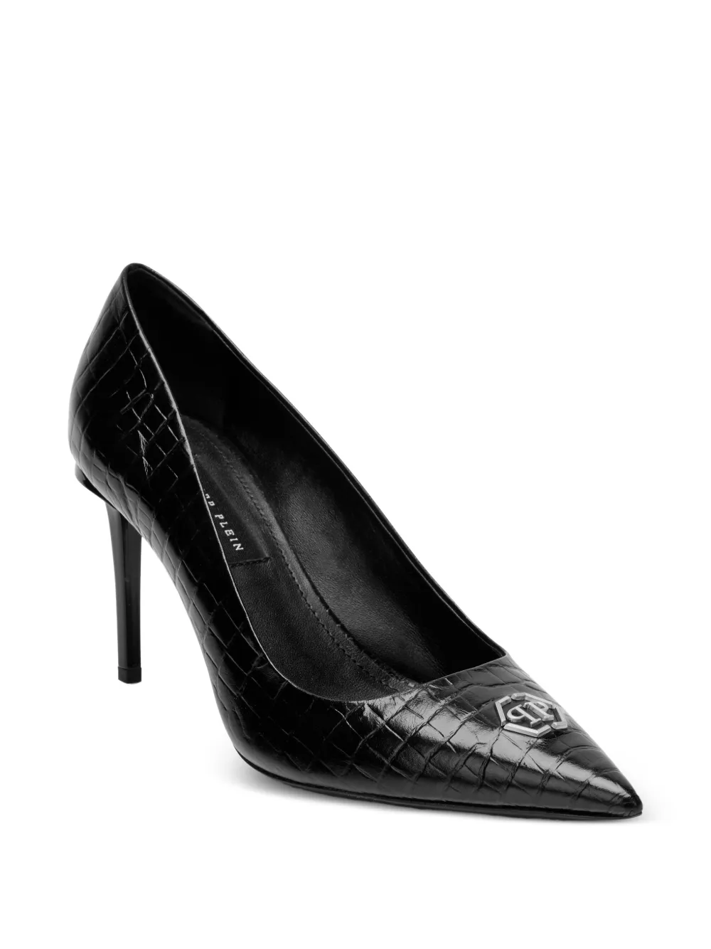 Philipp Plein Pumps met krokodillenprint en logo Zwart