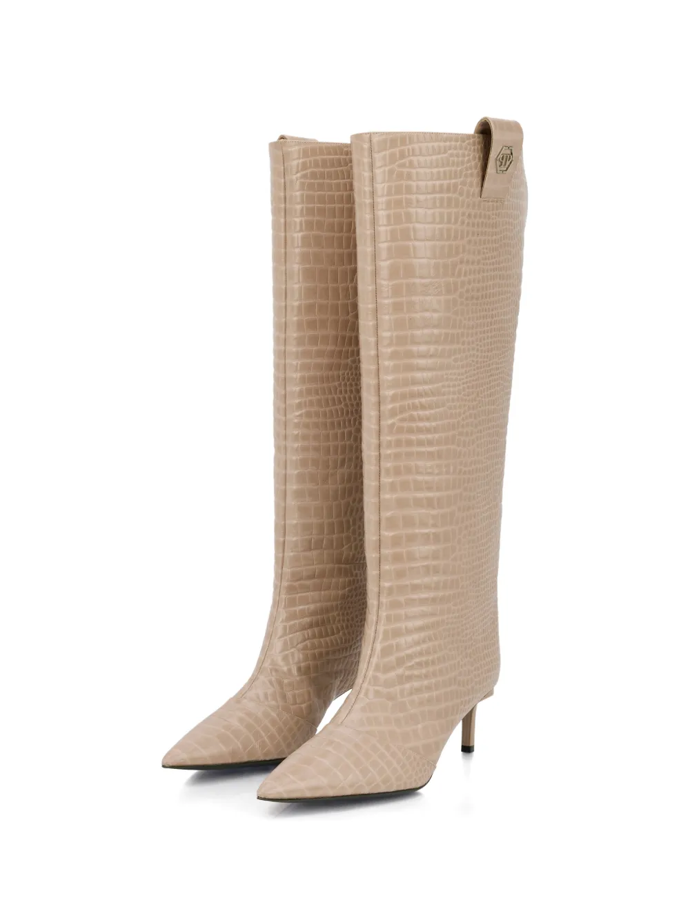 Philipp Plein croco-print logo boots Beige