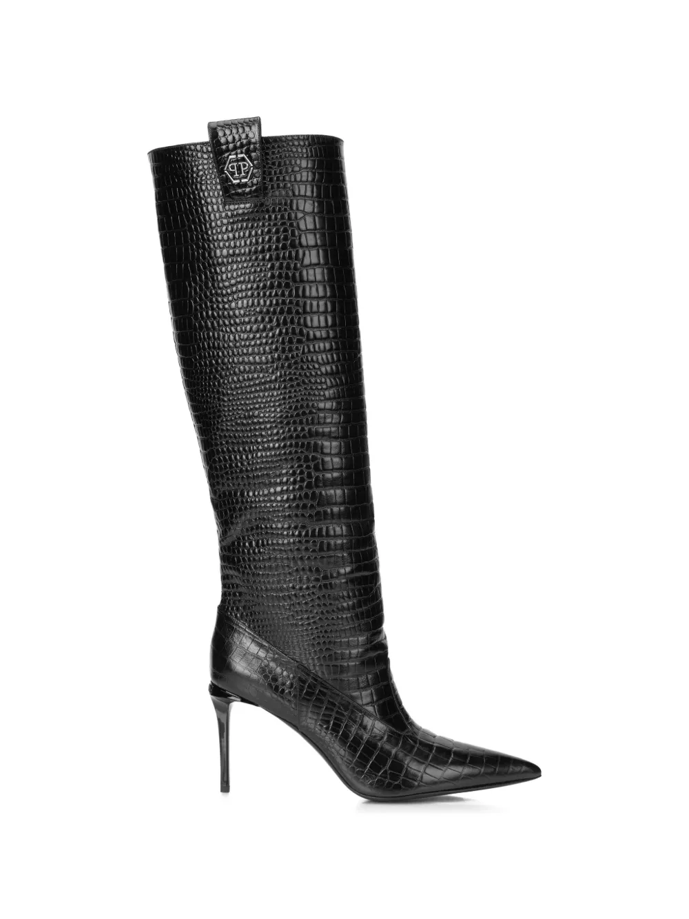 Philipp Plein Croco-print Logo Boots In Black