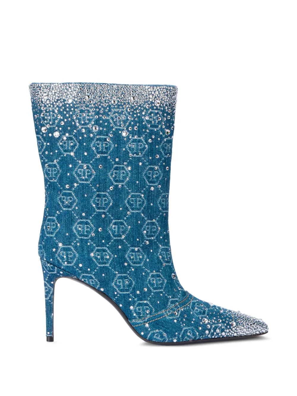 Philipp Plein monogram rhinestone denim boots Blauw