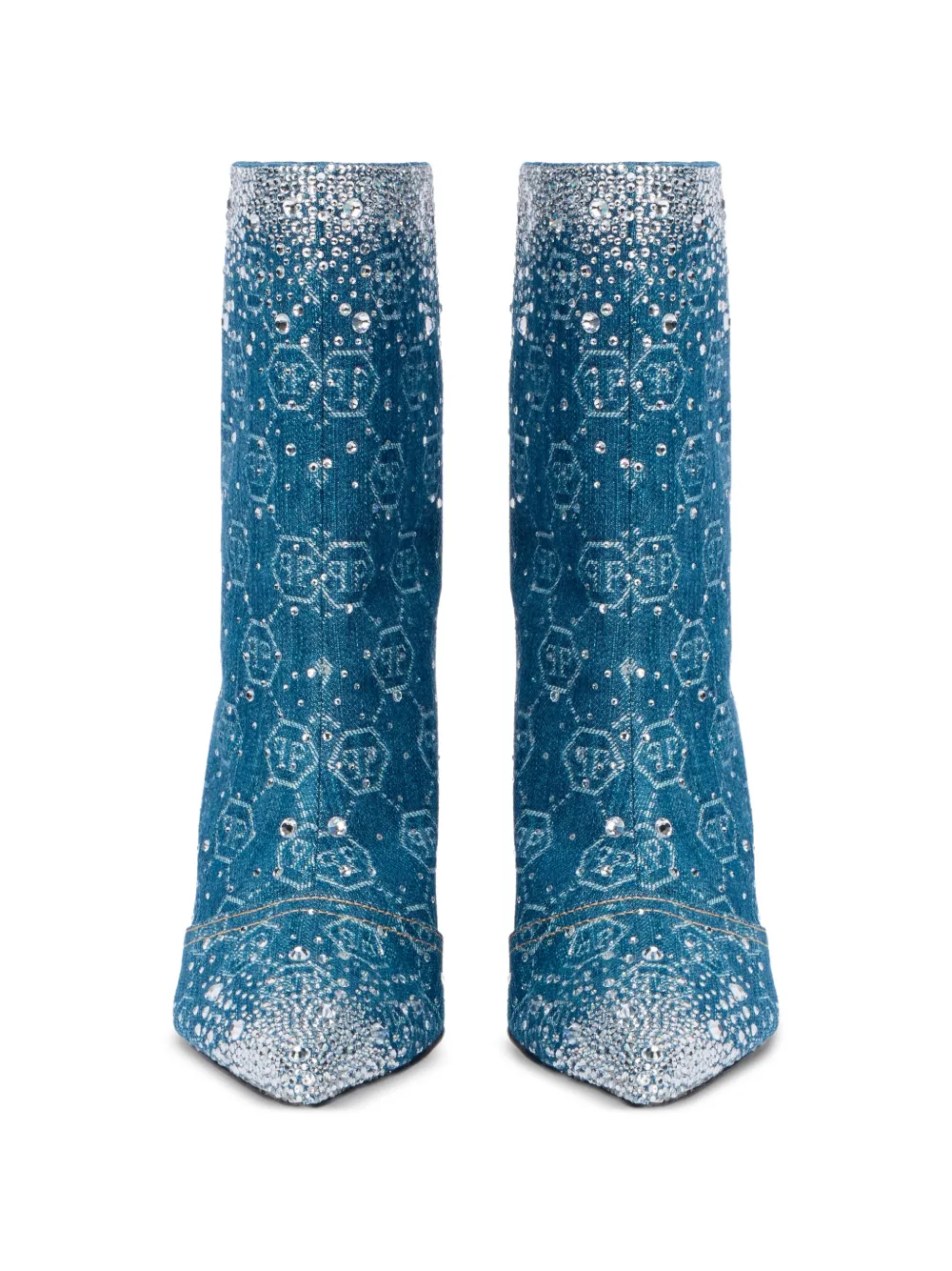 Philipp Plein monogram rhinestone denim boots Blauw