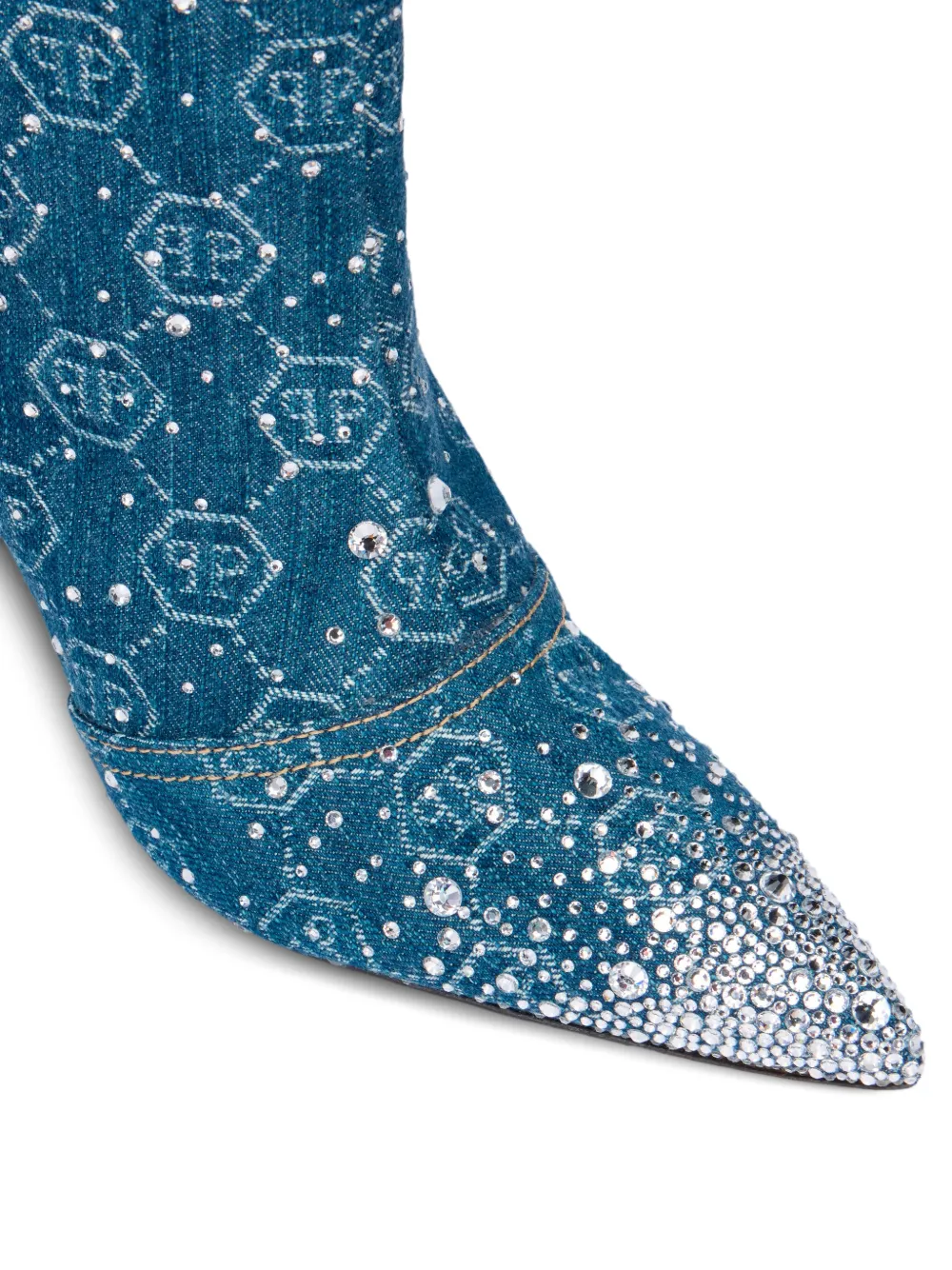 Philipp Plein monogram rhinestone denim boots Blauw