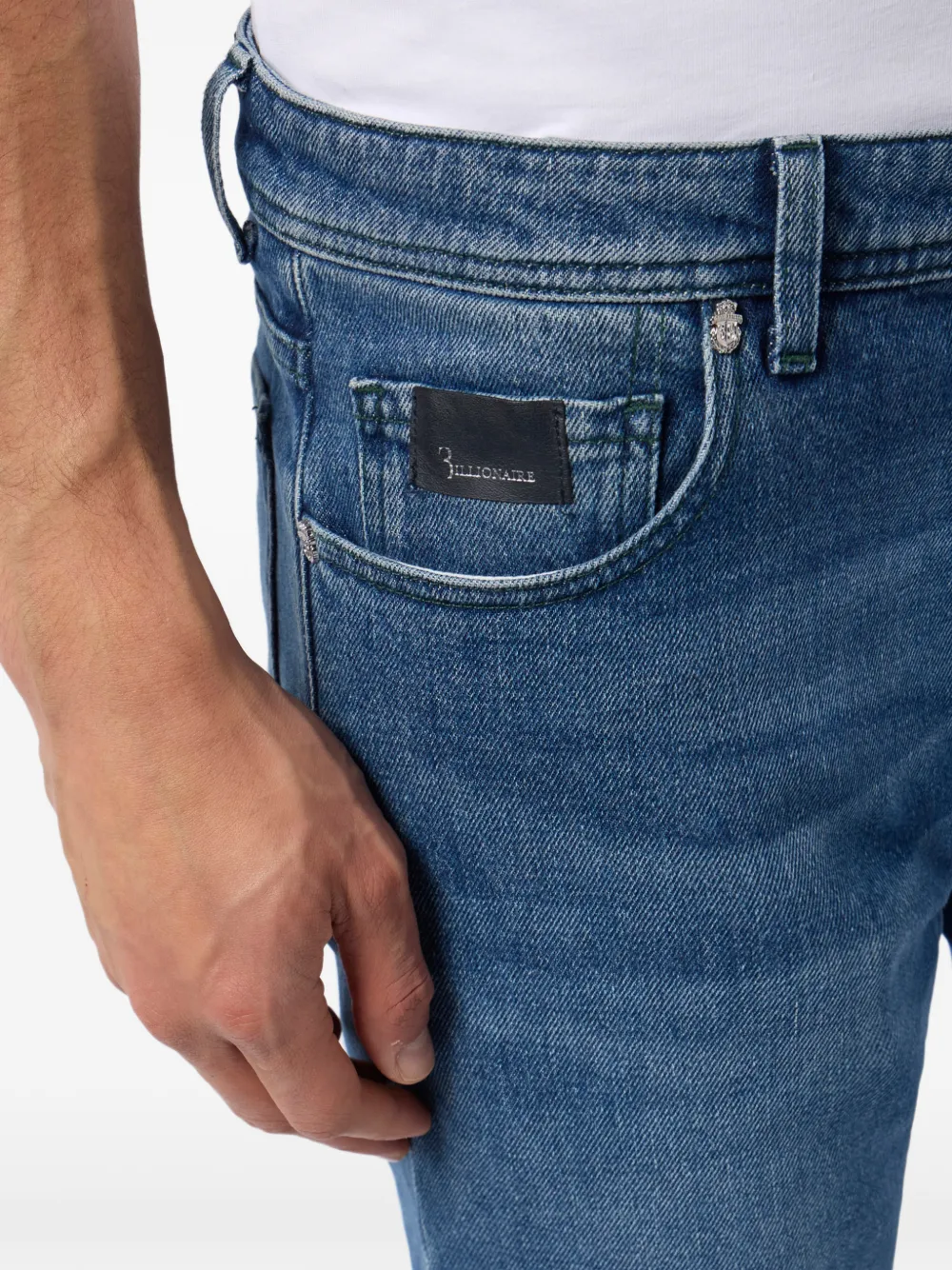 Billionaire Straight jeans met leren details Blauw