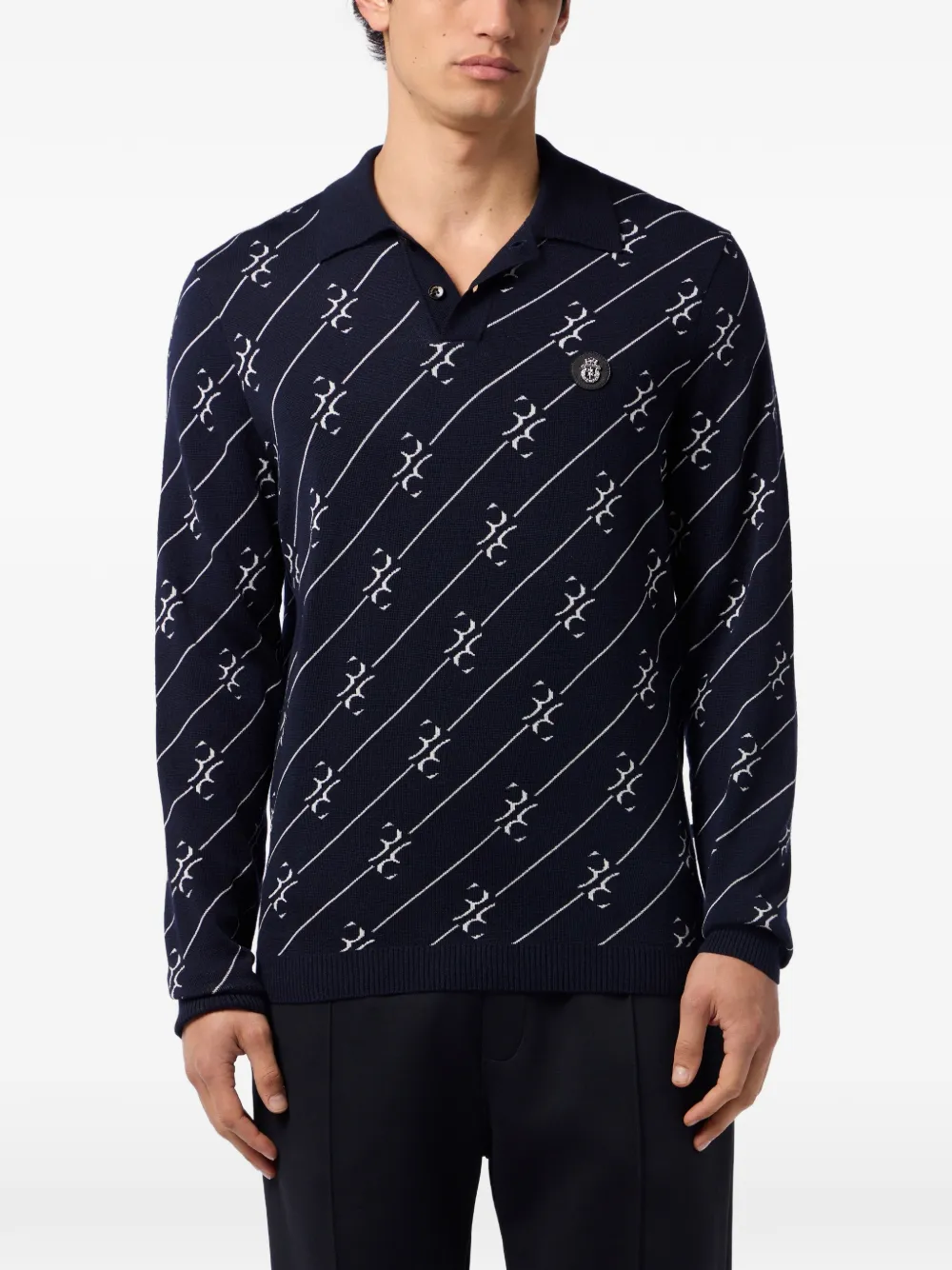 Billionaire Poloshirt met lange mouwen en knopen Blauw