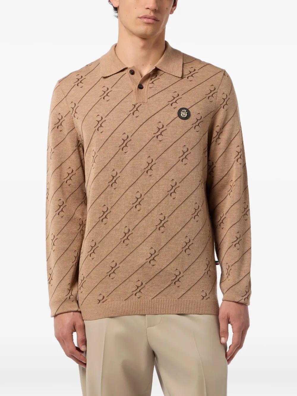 Billionaire Poloshirt met lange mouwen en knopen Beige