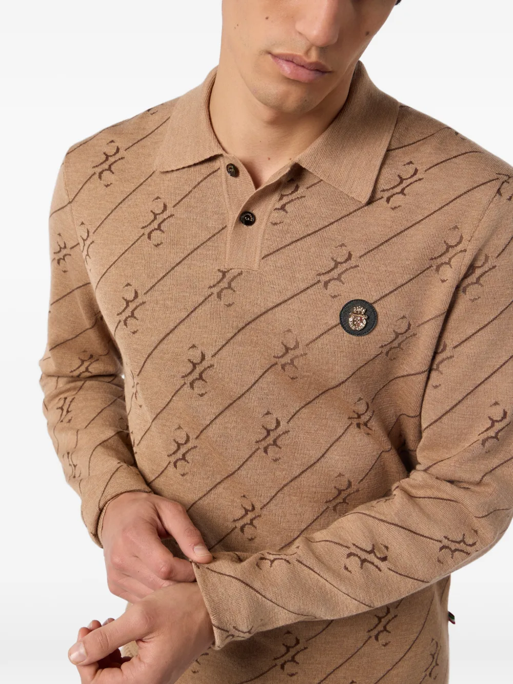 Billionaire Poloshirt met lange mouwen en knopen Beige