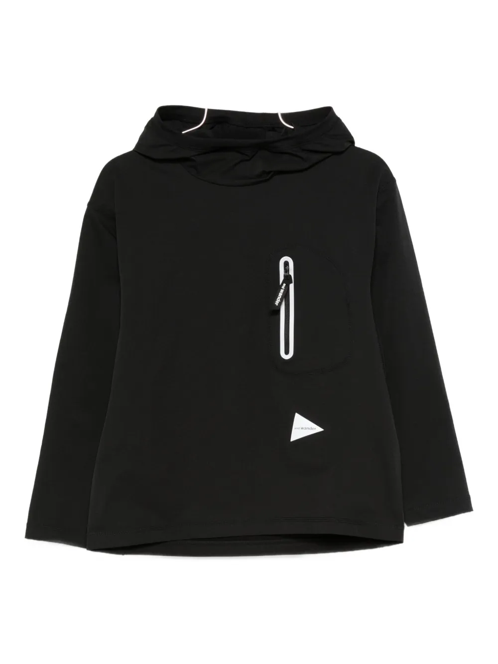 And Wander Zip-pocket Hoodie In Black